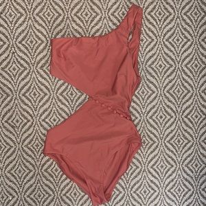 Red Carter Swim Asymmetrical Shoulder Cut Out One Piece